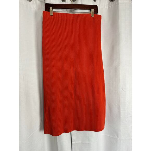 Vince Dresses & Skirts - Vince Ribbed Midi Skirt Orange Knit Pencil Stretch L